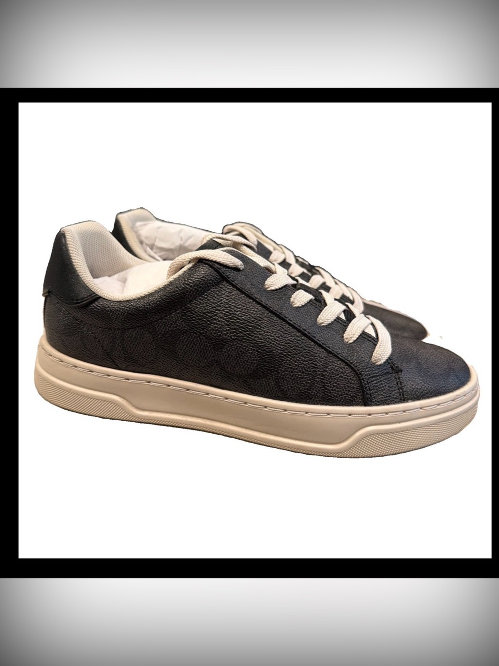 COACH Womens High Line Sneaker Signature Canvas Charcoal Black Cw970 Size 7 B